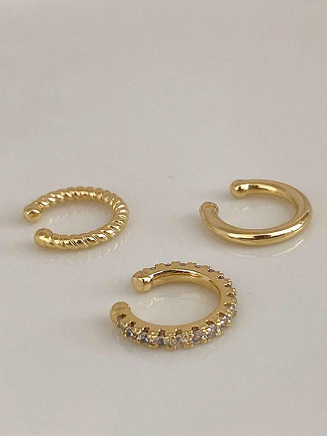 3Pcs Non-Piercing Ear Cuff Set - Minimalist  Stud Earrings, Clip-On Ear Cuffs for Women, Hypoallergenic Fake Earrings, Personalized Ear Jewelry,  Party，friends  Gift Idea, Simple Earrings