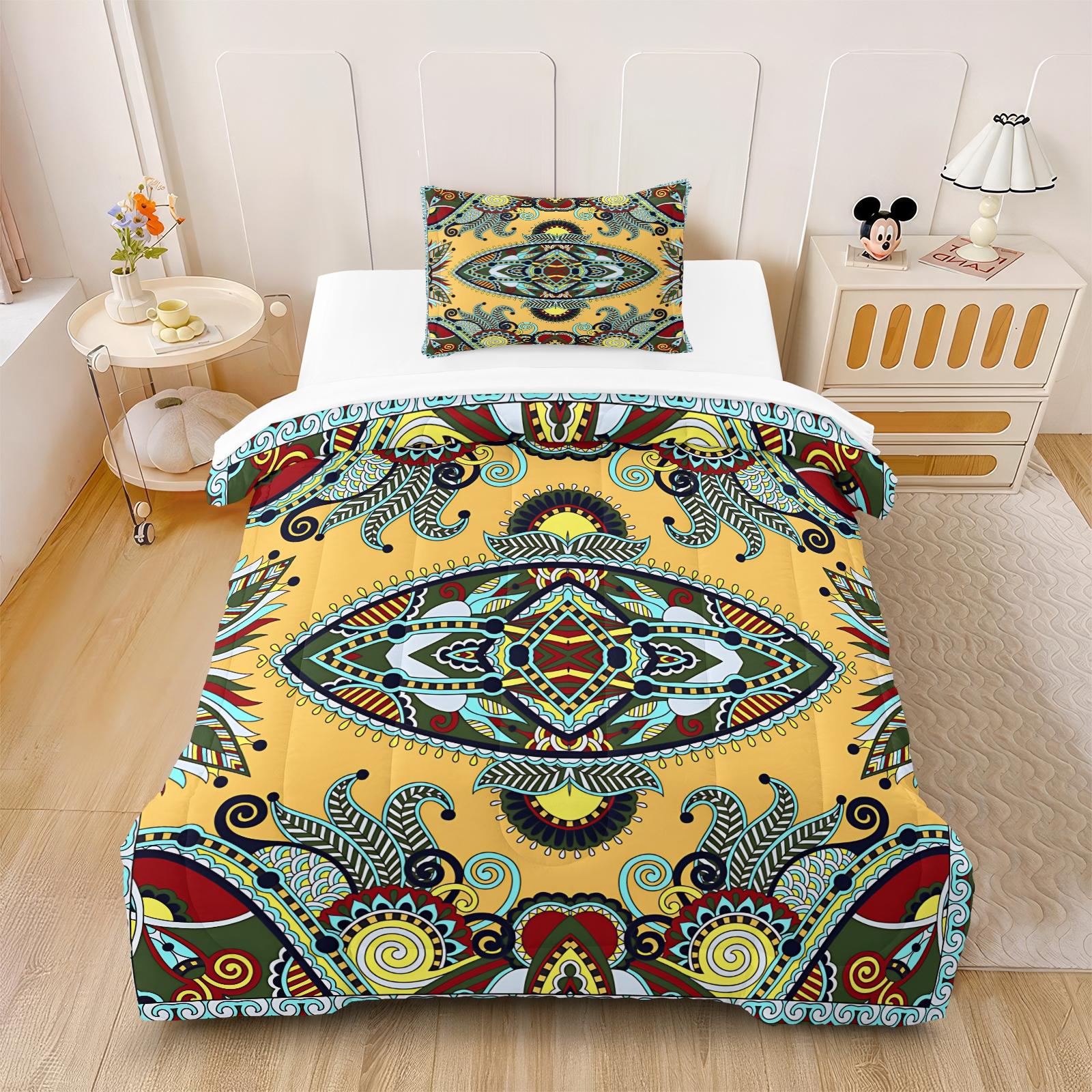 2/3 Pcs Boho Paisley Print Comforter Set, Vintage Ethnic Bedding Set, Soft Warm Lightweight with Vivid Digital Print, Fade Resistant, Ideal for Bedroom Dorm Guest Room Decor, All Season Use