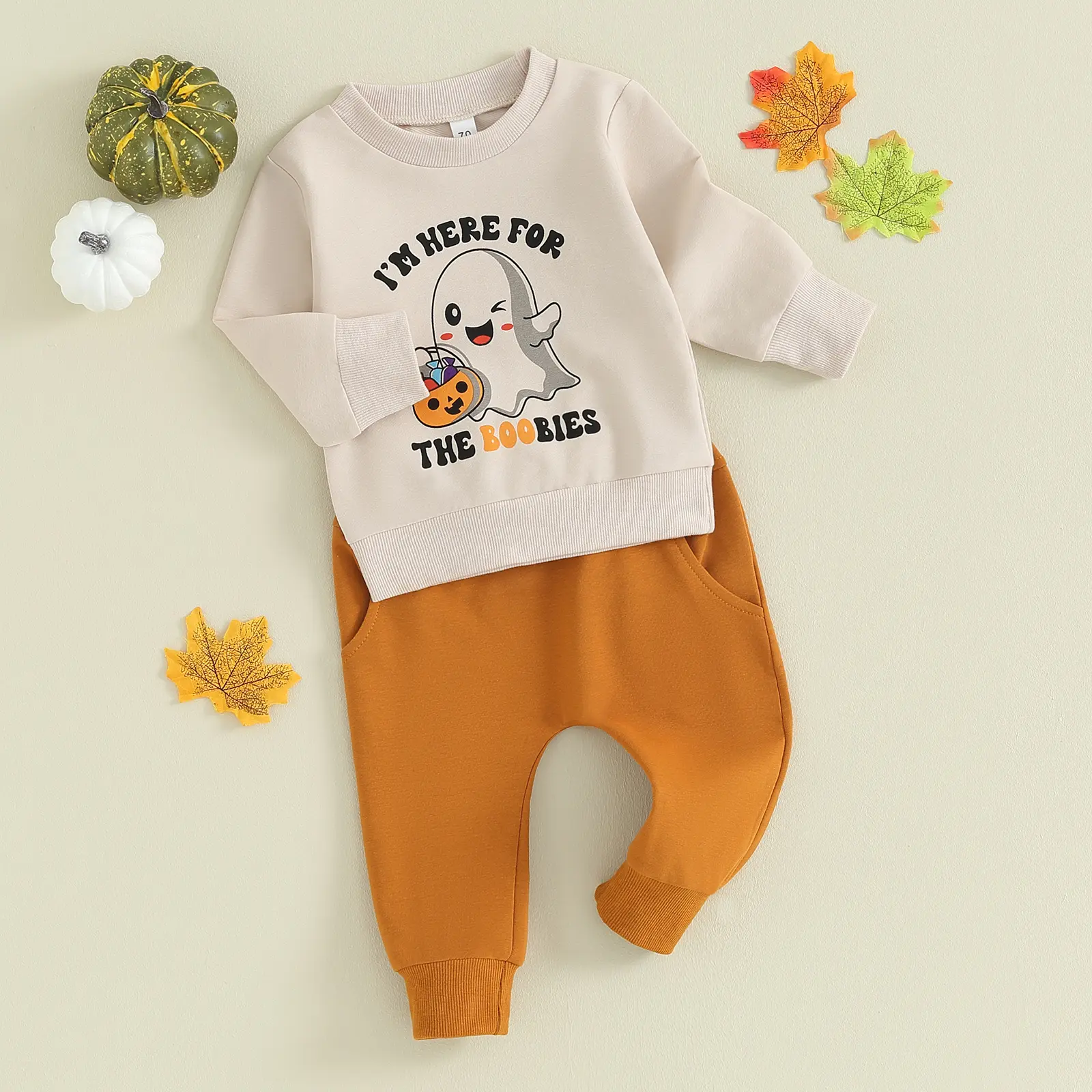 Halloween Outfit Toddler Baby Boy Ghost Printed Long Sleeve Sweatshirt Pullover and Pants  Clothes Set 0-3Years