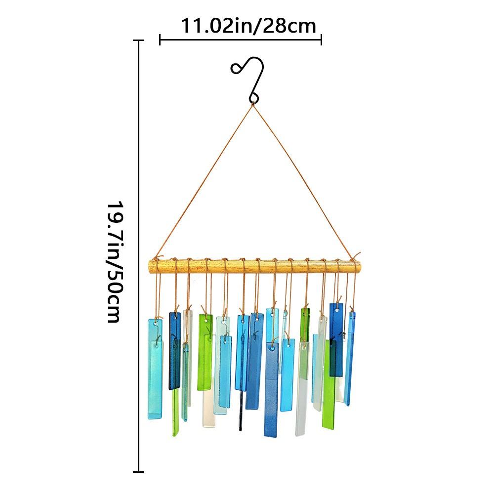 Spring Colorful Glass Handmade Wind Chime, Rectangular Frosted Glass, Outdoor Garden Yard HDecor, Boho Style Home Decoration