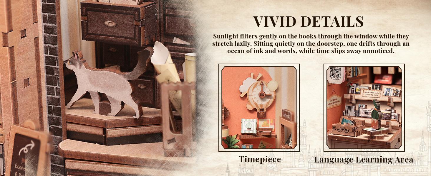 CUTEBEE DIY 3D Book Nook Kit The Scholar's Bookstore – Miniature Wooden House Dollhouse, Handmade Creative Bookshelf Decor | Holiday, Christmas and Black Friday Gift for Adults
