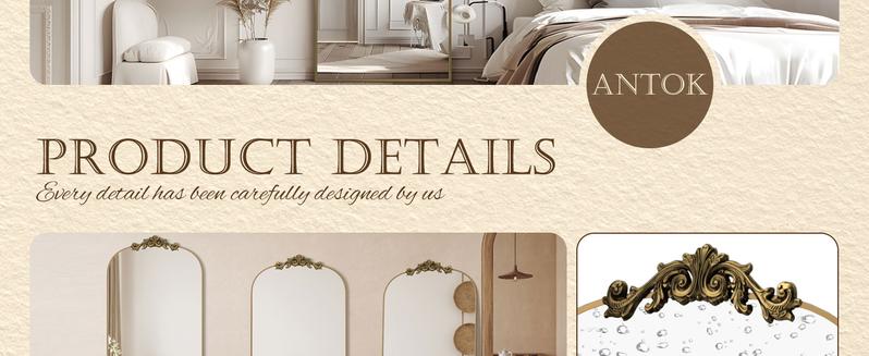 Arched Full Length Mirror, Floor Mirror Freestanding with Carved Metal Frame & Bottom Art Carved, Hanging Mounted Mirror for Living Room, Full Body Mirror for HomeDecor, Standing/Halling Large Wall Mirror for Bedroom