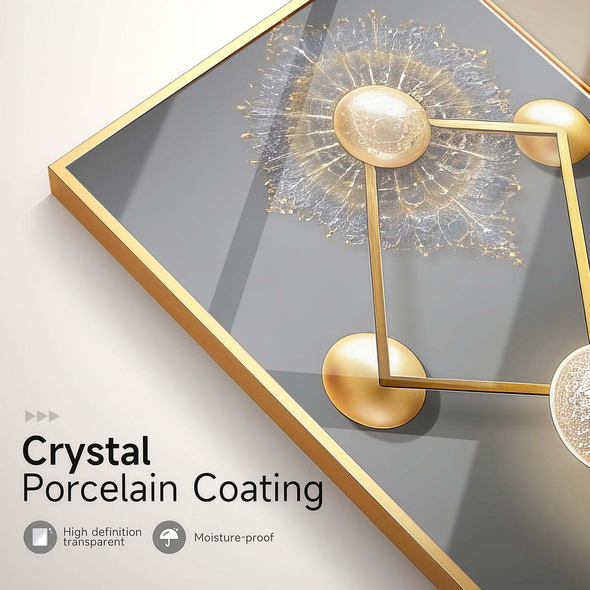 3 Counts Aluminum Alloy Framed Painting, Golden Abstract Geometry Light Art, Home Decoration For Living Room, Bedroom, Office, Restaurant, Hallway Wall Decor, Odorless Print Artwork, Luxury Perfect Gift For Friends And Family