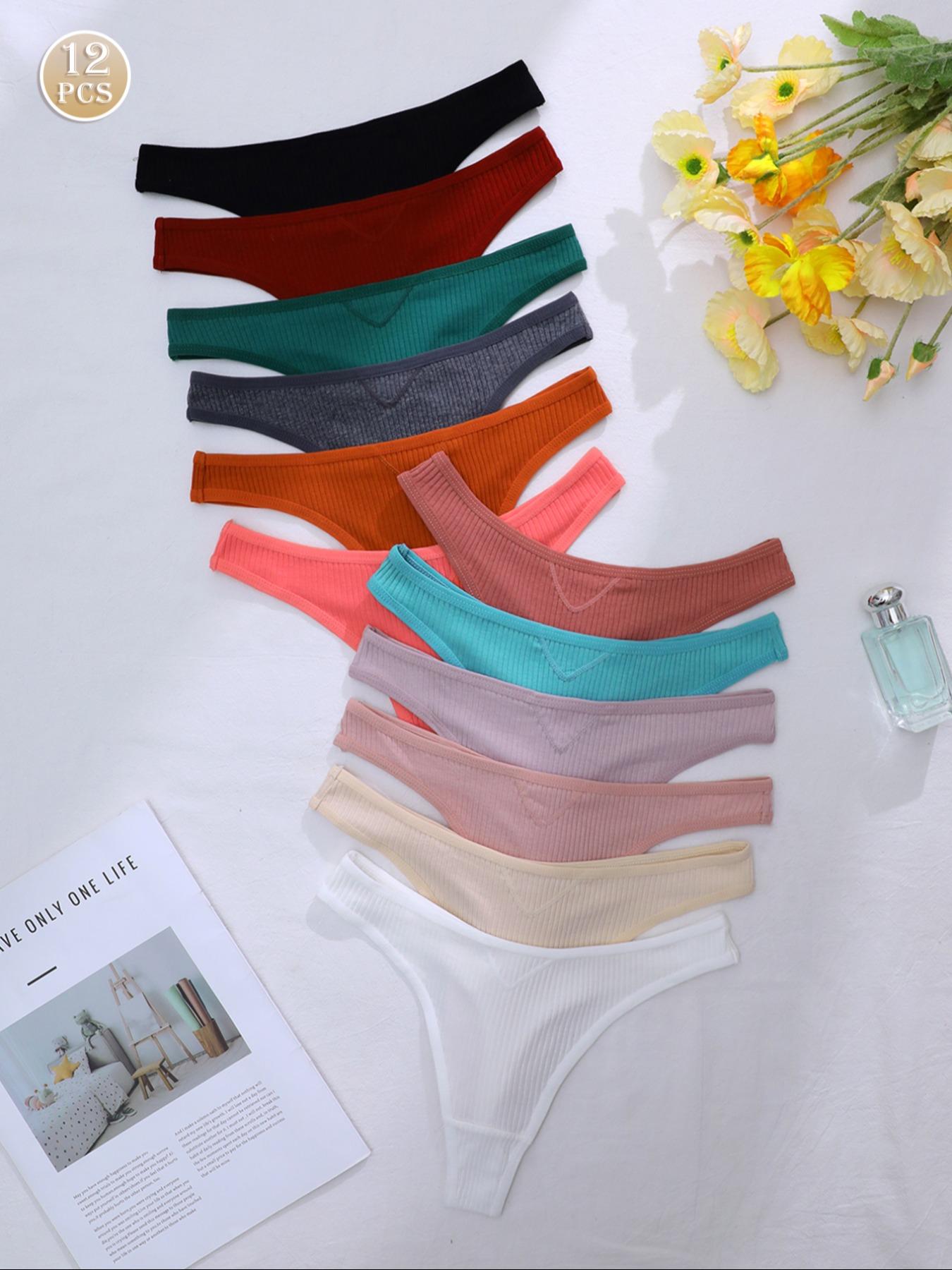 7/12/18 Pack Women's Solid Color Comfortable Thong Underwear Set, Casual Style, Moderate-Thickness Fabric, All-Season Wear