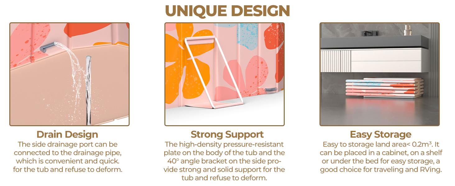 Portable Insulated Bathtub for Adults, Extra-Large Ice Bath Tub for Athletes with 5-Layer Thermal Structure, No-Inflation Folding Bathtub with Cover, Baths at Home & Outdoor, Fast Drain (Pink)