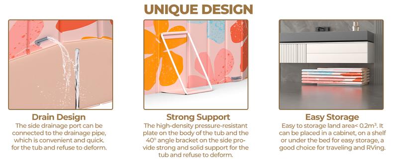 Portable Insulated Bathtub for Adults, Extra-Large Ice Bath Tub for Athletes with 5-Layer Thermal Structure, No-Inflation Folding Bathtub with Cover, Baths at Home & Outdoor, Fast Drain (Pink)