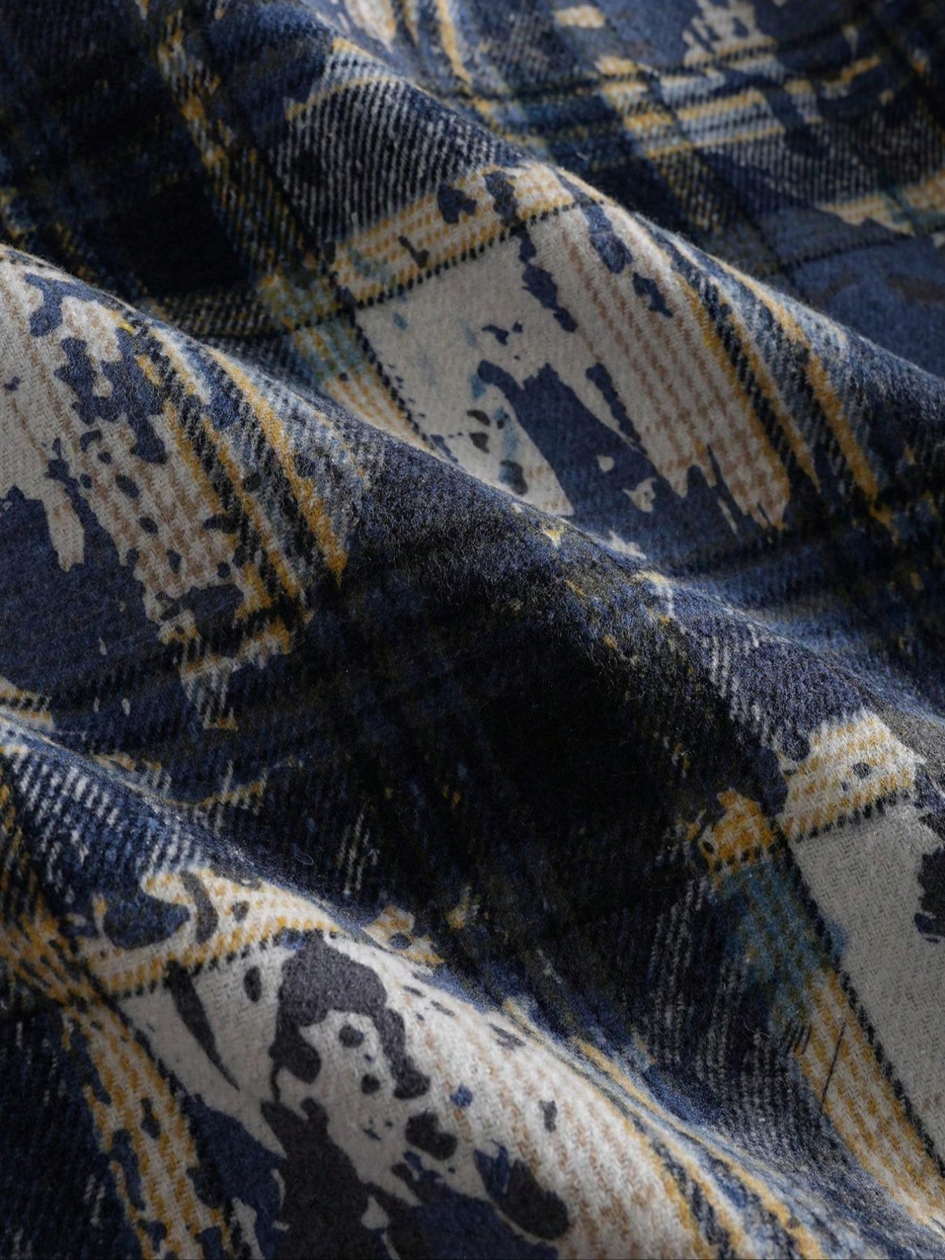 Men's Blue Plaid Zipper Jacket, Trendy Design with Embroidery, Thick Fabric, Vintage Grid Street Style, Unique Fashion Attitude, Coats