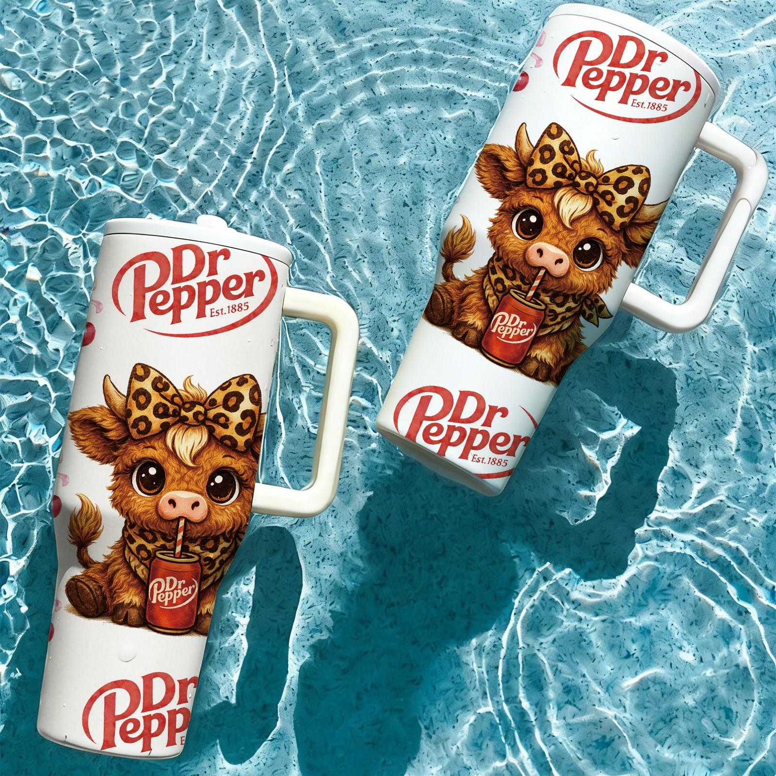 1pc 40oz Insulated Tumbler with Handle, Cow Drinking Soda Graphic Travel Mug, Stainless Steel Tumbler with Lid and Straw, Stainless Steel Thermos, Vacuum Insulated Hot Cold Cup for Coffee Tea Water, Birthday Gift Idea, Daily Use Drinkware