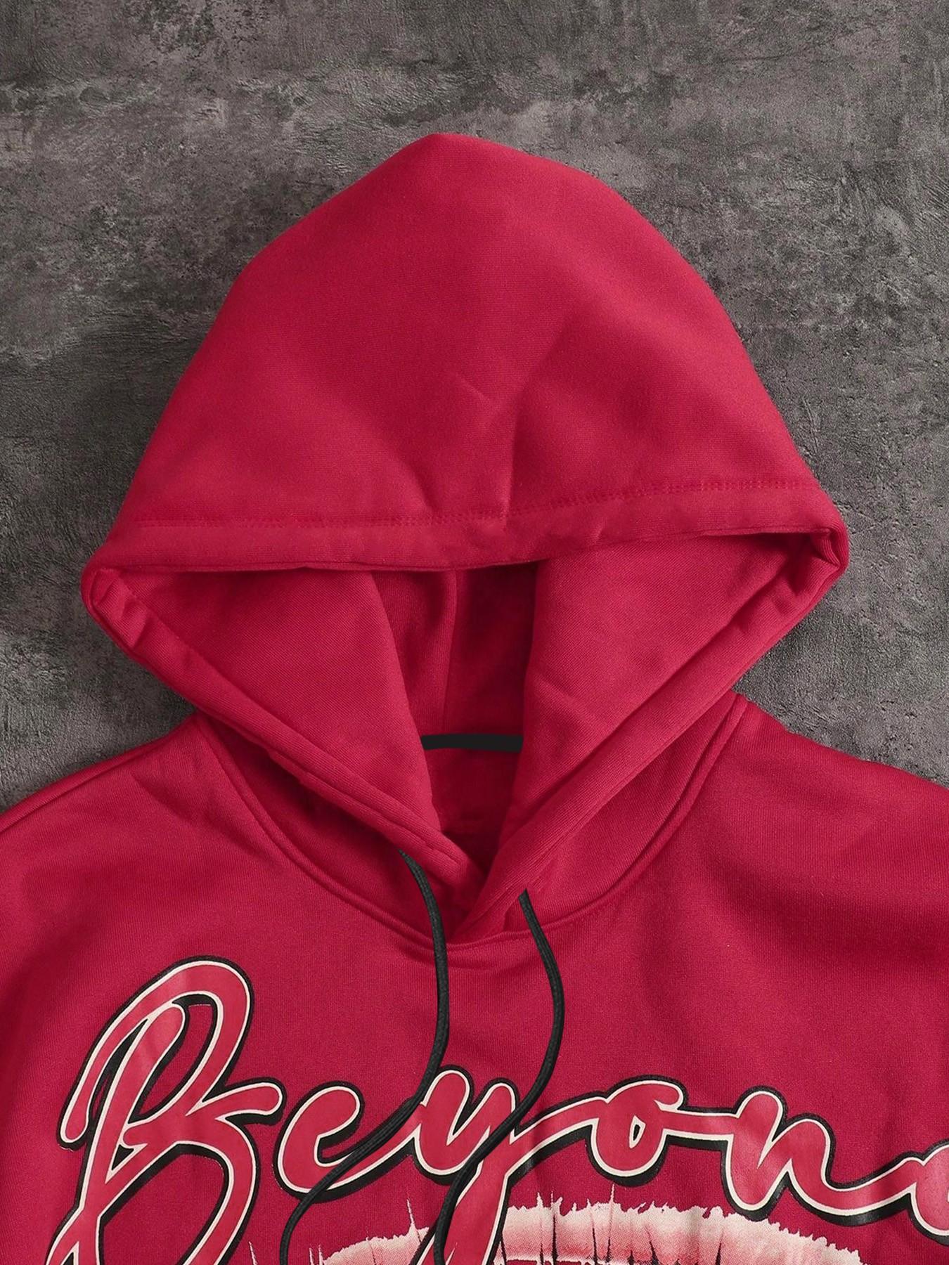 Men's Beyond Letter & Eye Cross Print Hoodie Set, Warm Fleece Lined, Elastic Waist Pants, Streetwear Y2K Style, Couples Fashion, Casual Matching