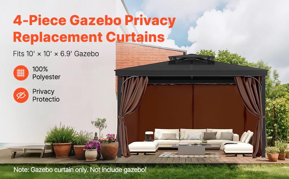 VEVOR Gazebo Curtains Outdoor, Fit Most 10'x 10'x 6.9' Gazebos, 4-Panel Sidewall Gazebo Privacy Curtains with Zippers, Outdoor Curtain Replacement for Patio Canopy, Only Curtain, Coffee