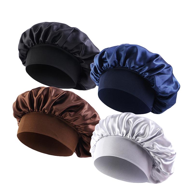 4pcs/LOT Women's Satin Solid Sleeping Hat Night Sleep Cap Hair Care Bonnet Nightcap For Women Men Unisex Cap bonnet