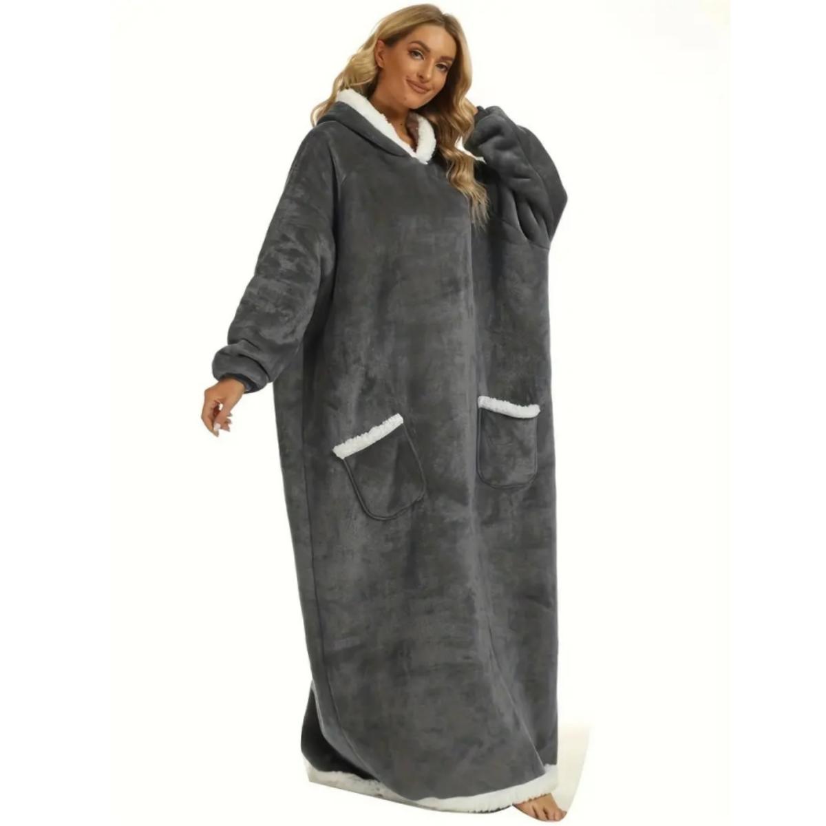 Adult Large Hooded Wearable Blanket, Fleece Blanket Throw, Ultra-Soft Fleece, & Charcoal, Home Casual Clothing, Cozy Loungewear