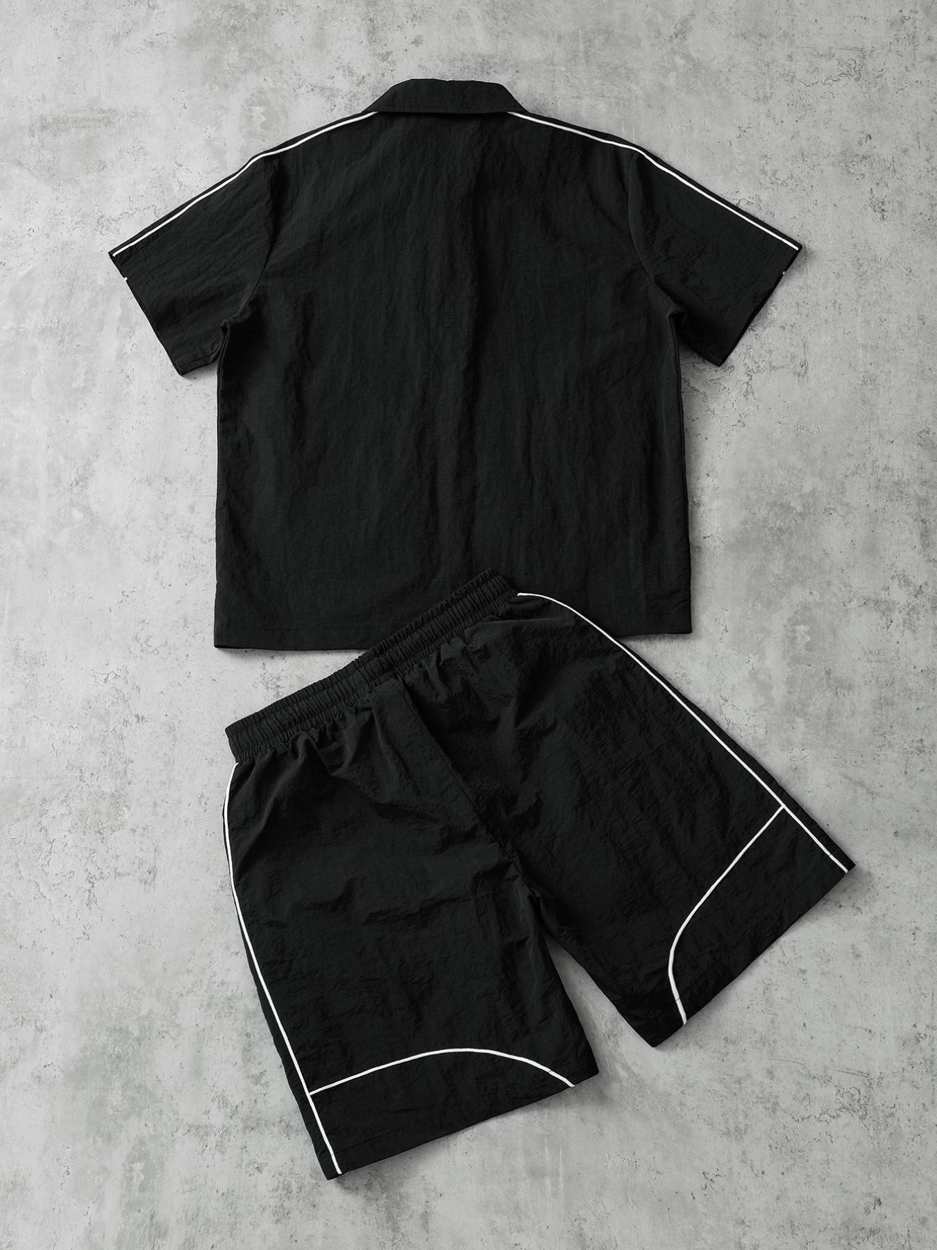 Short Sleeve Zipper Shirt + Shorts Set, Star Print, Breathable Summer, Ideal for Daily Wear and Sports