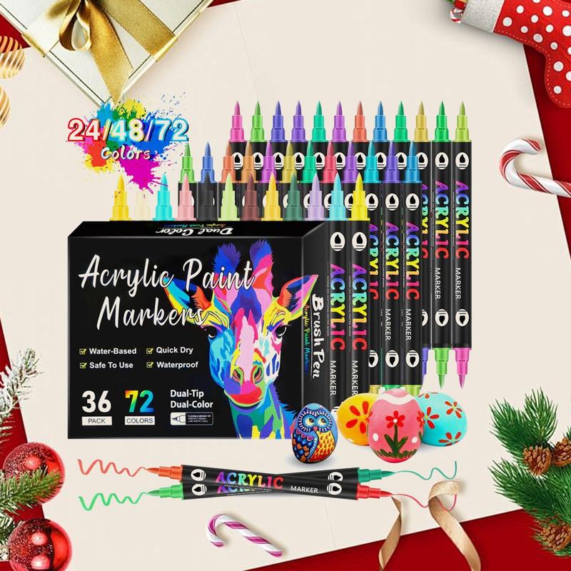 Acrylic Paint Marker Pen Set, 12/24/36pcs Double Tip Double Color Acrylic Paint Marker Pen, Art Supplies, Acrylic Art Kit for Rock Painting, Wood, Canvas, Stone, Glass，Christmas Gift