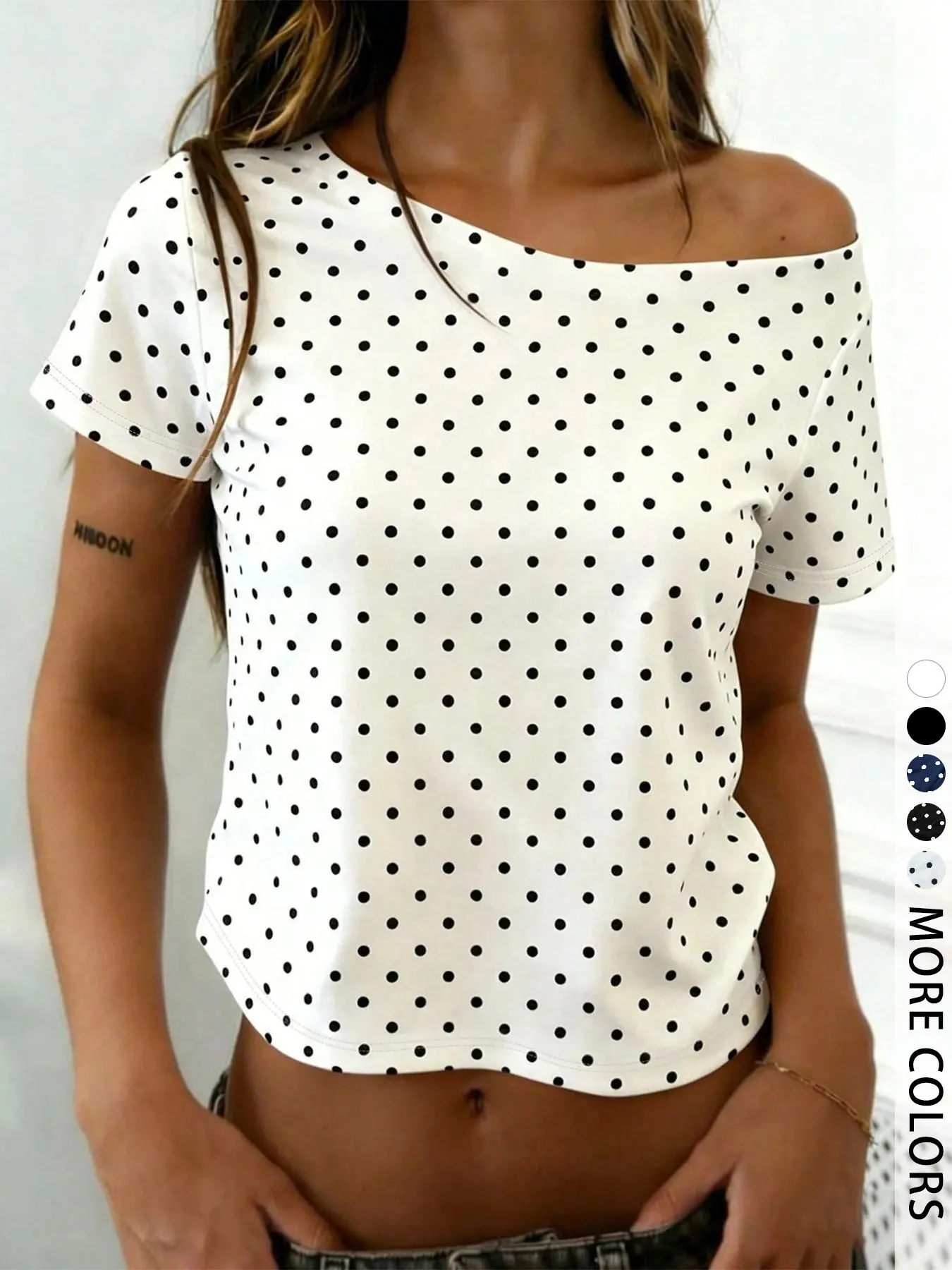 Women's One‑Shoulder Cropped Top, Short‑Sleeve Casual Polyester T‑Shirt, For Daily Wear, Street Style & Summer Outings