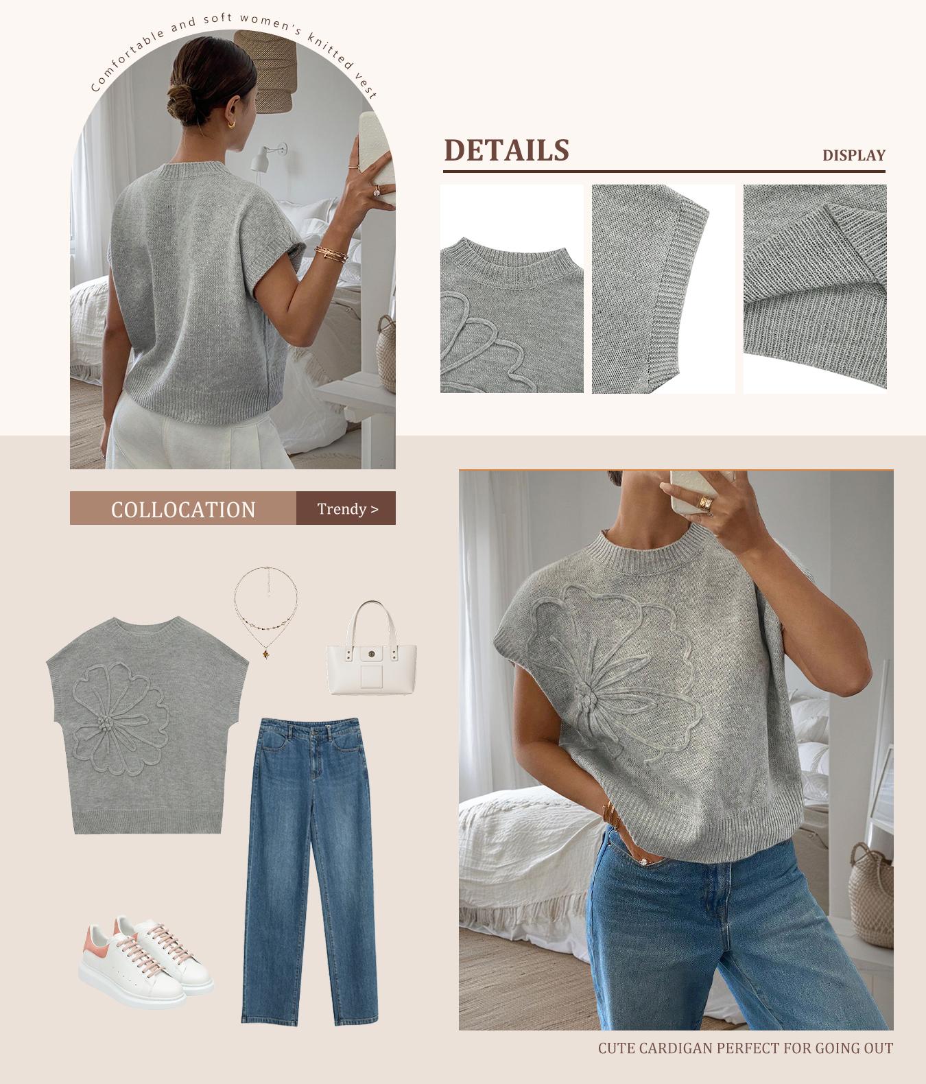 Women's Plain Flower Jacquard Semi-sheer Cable Knit Top, Casual Sleeveless V Neck Knitwear for Daily Wear, Ladies Clothes for All Seasons