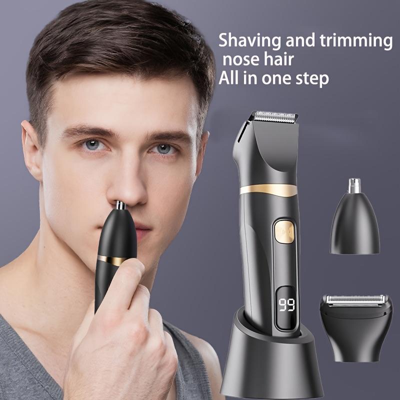 Men's 3-in-1 Body Groomer, Ideal for Trimming Hair on Various Parts of the Body, Including the Head, Face, Ears, and Nose. A Perfect Holiday Gift for Your Boyfriend or Father. USB Rechargeable, Electric Shaver.