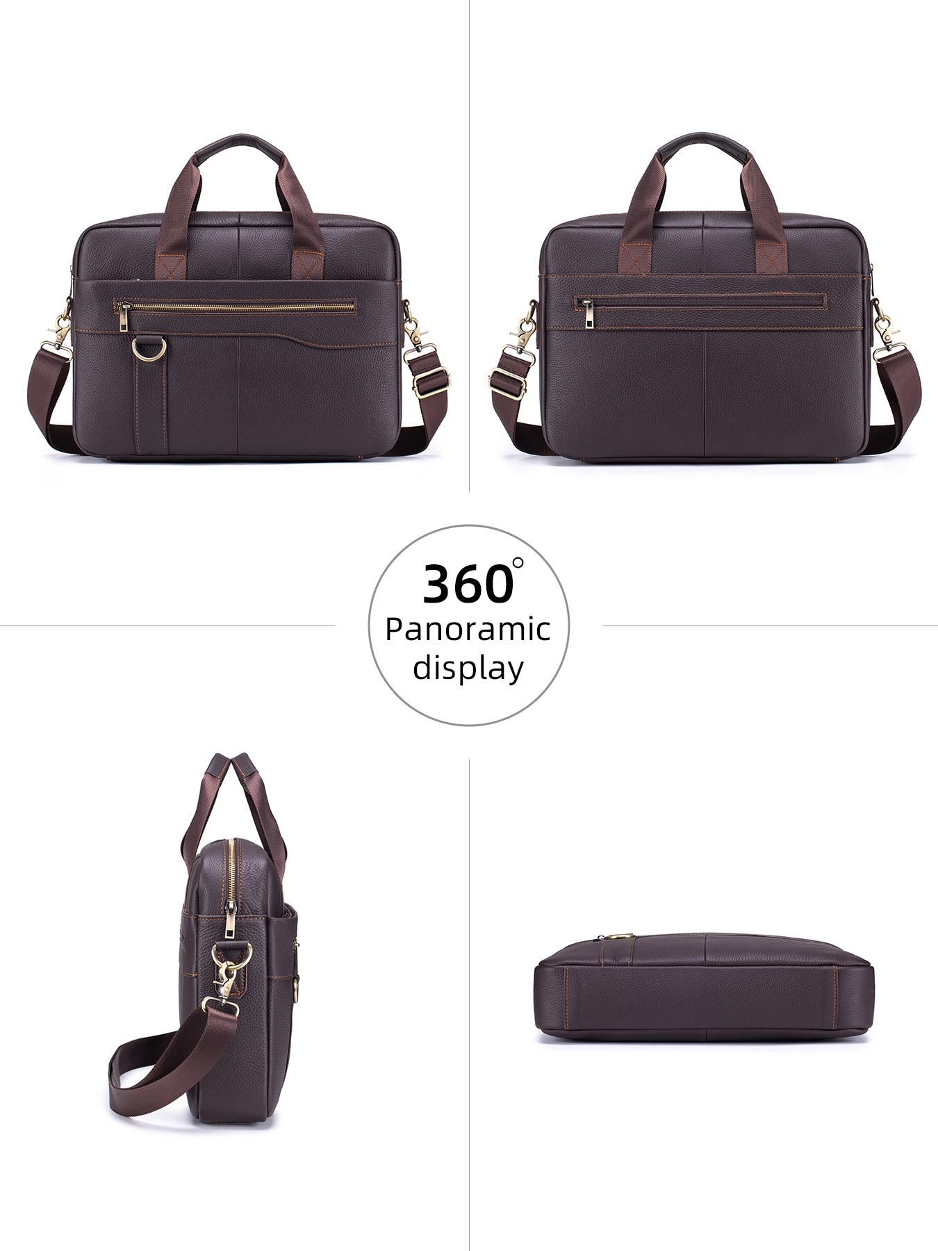 Vintage Leather Briefcase for Men Genuine Leather Office Large Laptop Bag Laptop Bag with Shoulder Strap, Spacious Cowhide Work Bag for Business Travel Travel Essentials
