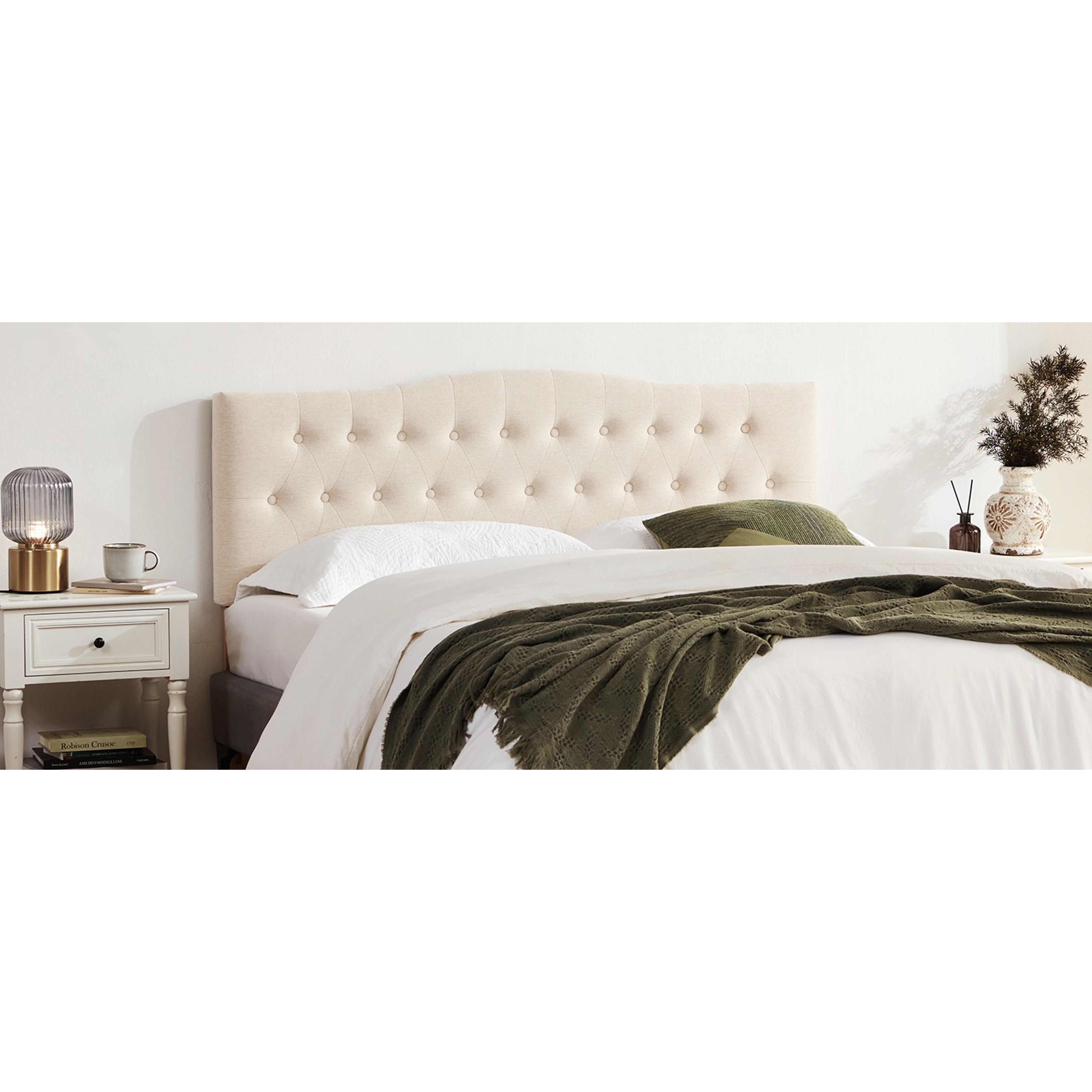 Tufted Headboard Queen Size, Solid Wood Adjustable Height Head Board, Beige Upholstered Queen Headboard Only with Durable Metal Legs, Adjustable Height 37-51 in, Fabric Button Diamond HeadBoards
