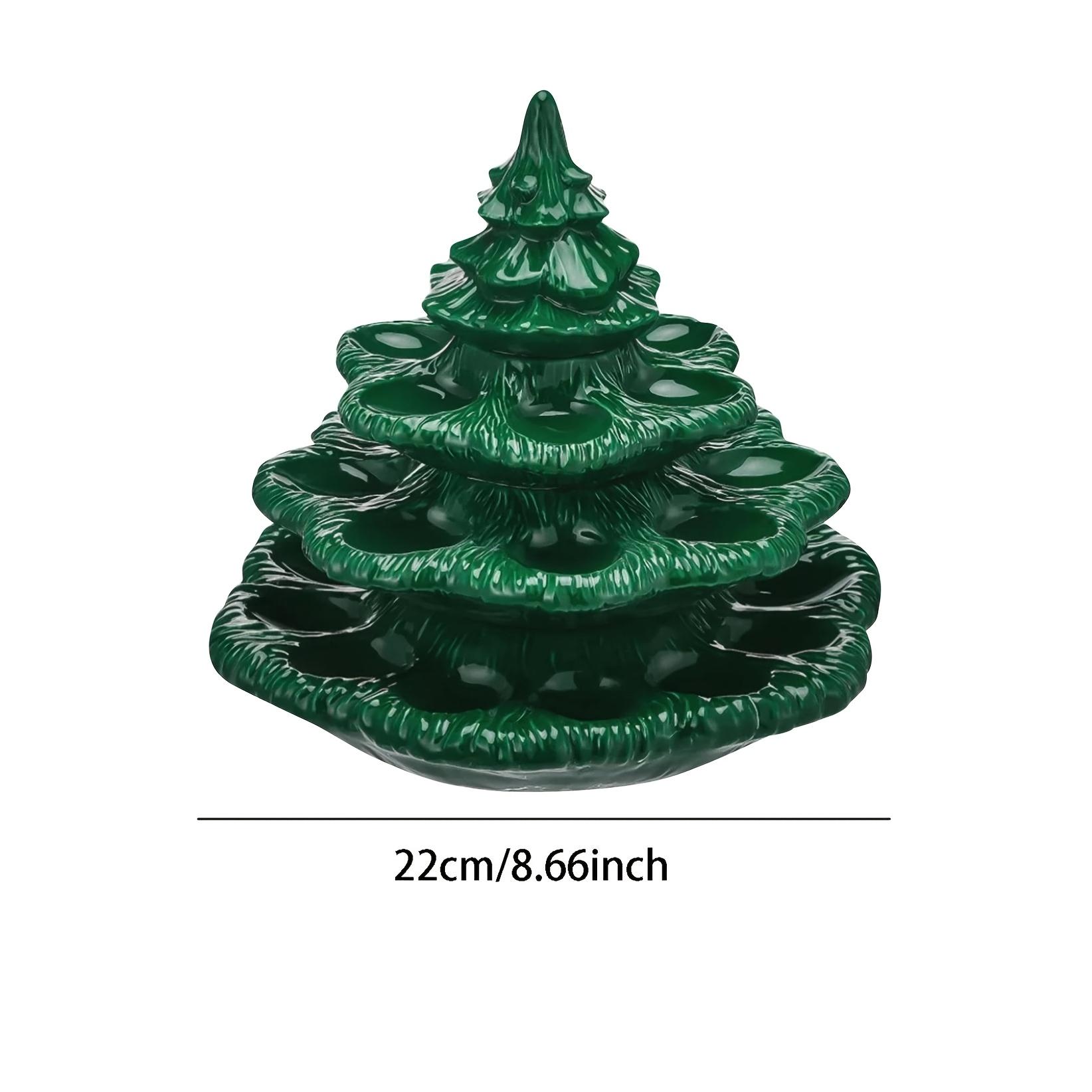 Ceramic Platter Shaped Like a Christmas Tree for Serving Deviled Eggs, Featuring a Reusable Oval Tray with a Lid, Designed in a Green Plant Style, And Includes Three Tiers for Presentation. (Non- Contact)
