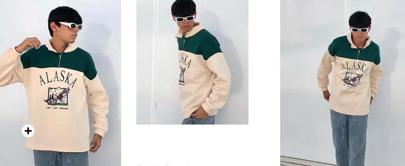 ZAFUL Men's Letters Embroidered Raglan Sleeve Quarter Zip Fleece Vintage Pullover Sweatshirt Tops Hoodie Casual Menswear