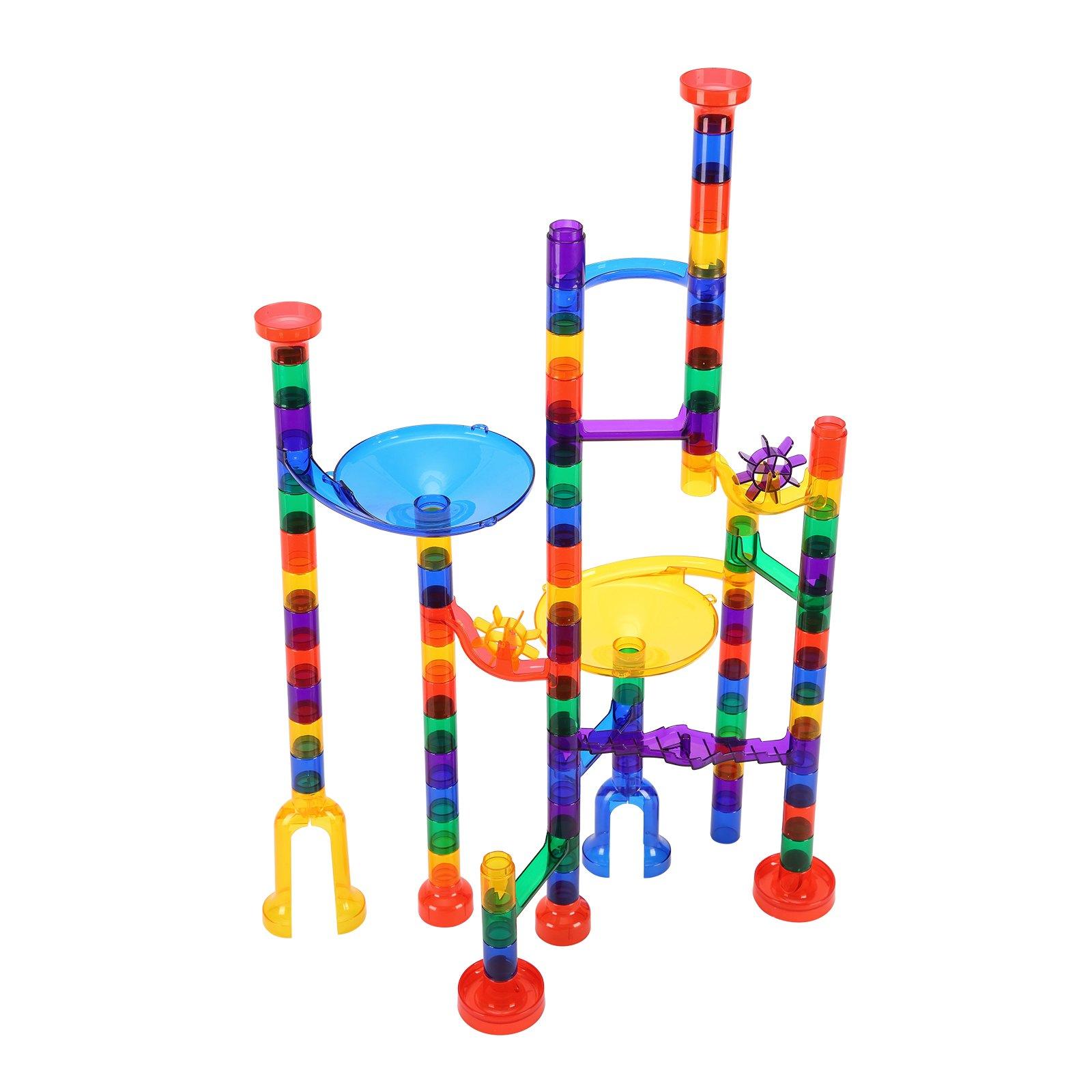 VEVOR Marble Run Set, 110 Piece Marble Maze Building Block Brain Game, with 10 Glow in the Dark Marbles + 20 Glass Marbles, Educational Learning Race Track STEM Toys, for Kids, Boys, Girls Ages 3 +