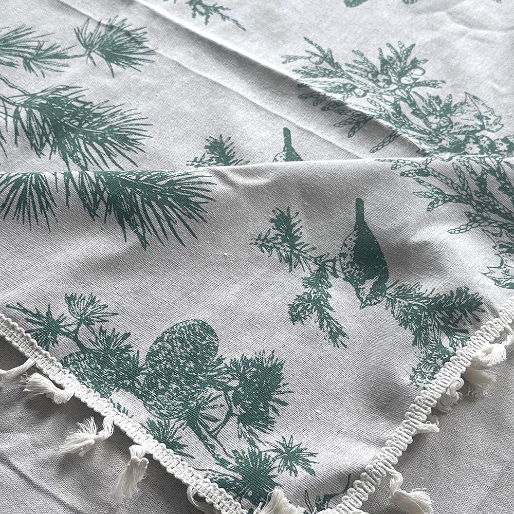 Ins Style Tassel Fringe Picnic Blanket - Vintage Green Plant-Print Camping Mat, Portable Foldable Outdoor Throw for Lake, Lawn (Sports & Outdoor Camping & Hiking Picnicware), Blankets