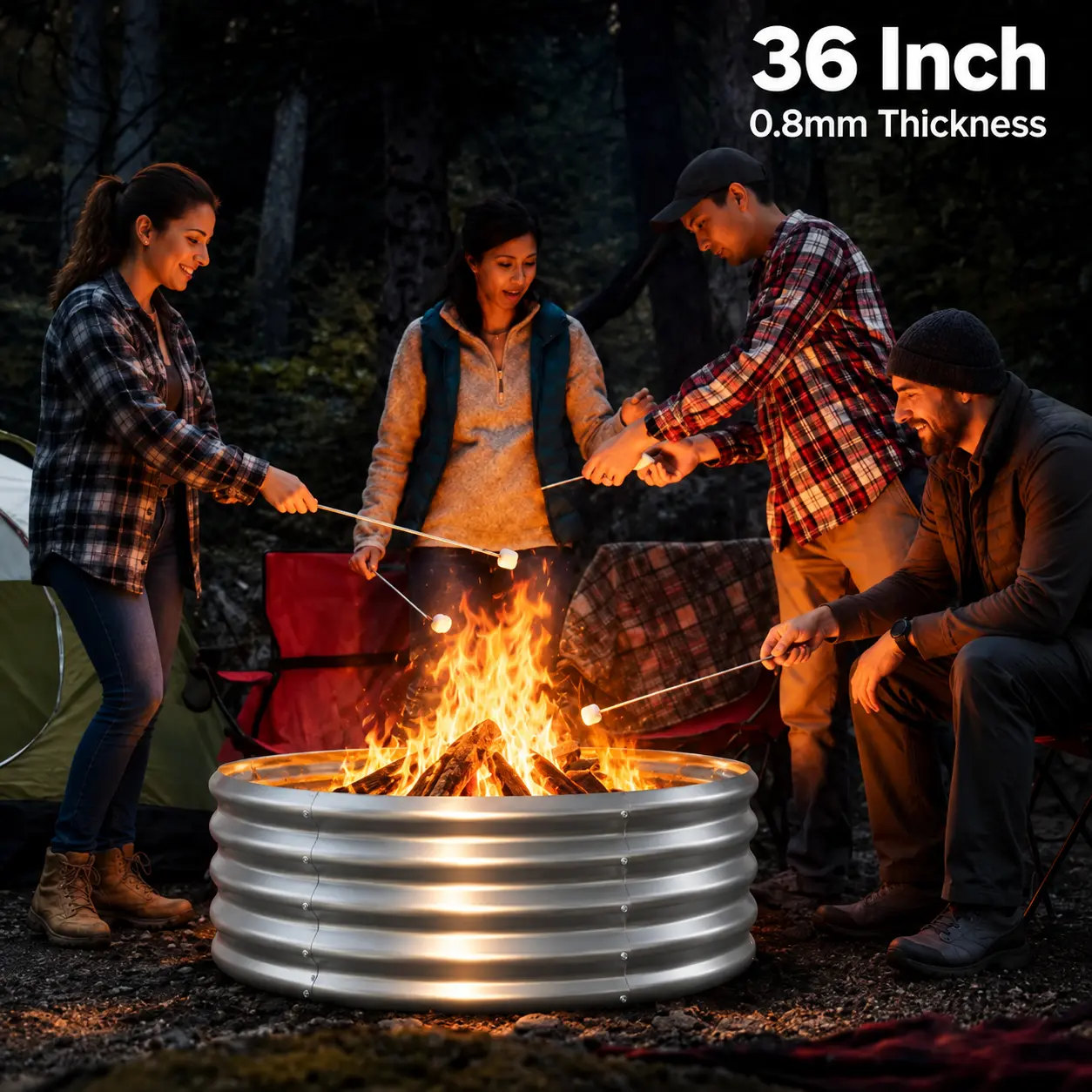 Galvanized Steel Fire Pit Ring & Raised Garden Bed Kit - 36in Diameter, 1ft Tall, 0.8mm Thick, Wavy Design, Foldable Edges, Rounded Corners, Includes Gloves - Outdoor Wood-Burning Fireplace Liner for Backyard, Camping