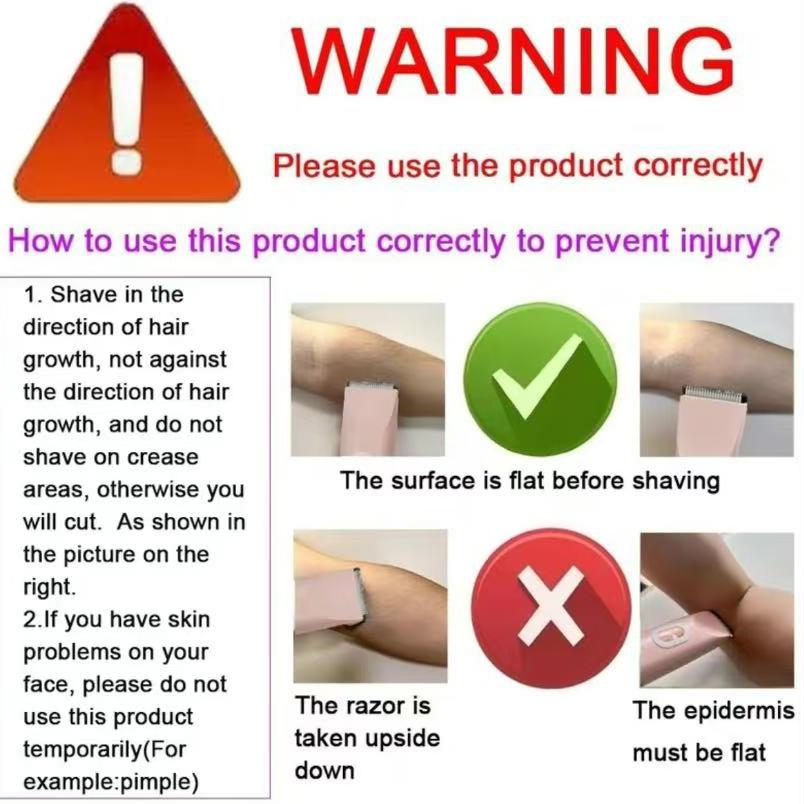 Women's Electric Razor Dual Head Reusable Female Trimmer Body Hair Remover Bikini Clipper, New Model Zb-0236L Lithium Ion Batteries Included