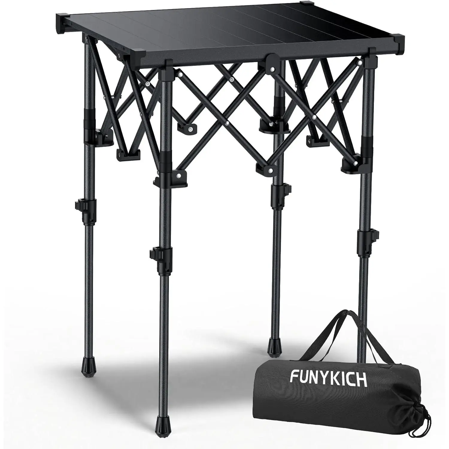 FUNYKICH Folding Camping Square Table, 2 Height Adjustable 17.3'' & 27.6''