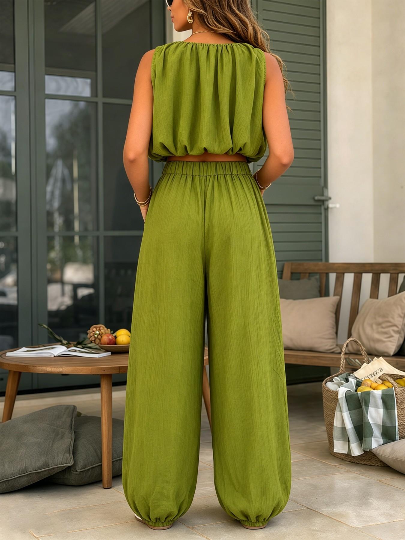 Short Sleeve Top and Wide Leg Pants Set, High Waist Two-Piece, Slimming, Fit and Breathable, Casual Chic Fashion Summer Essential, Clothes, Comfy Summer Sets