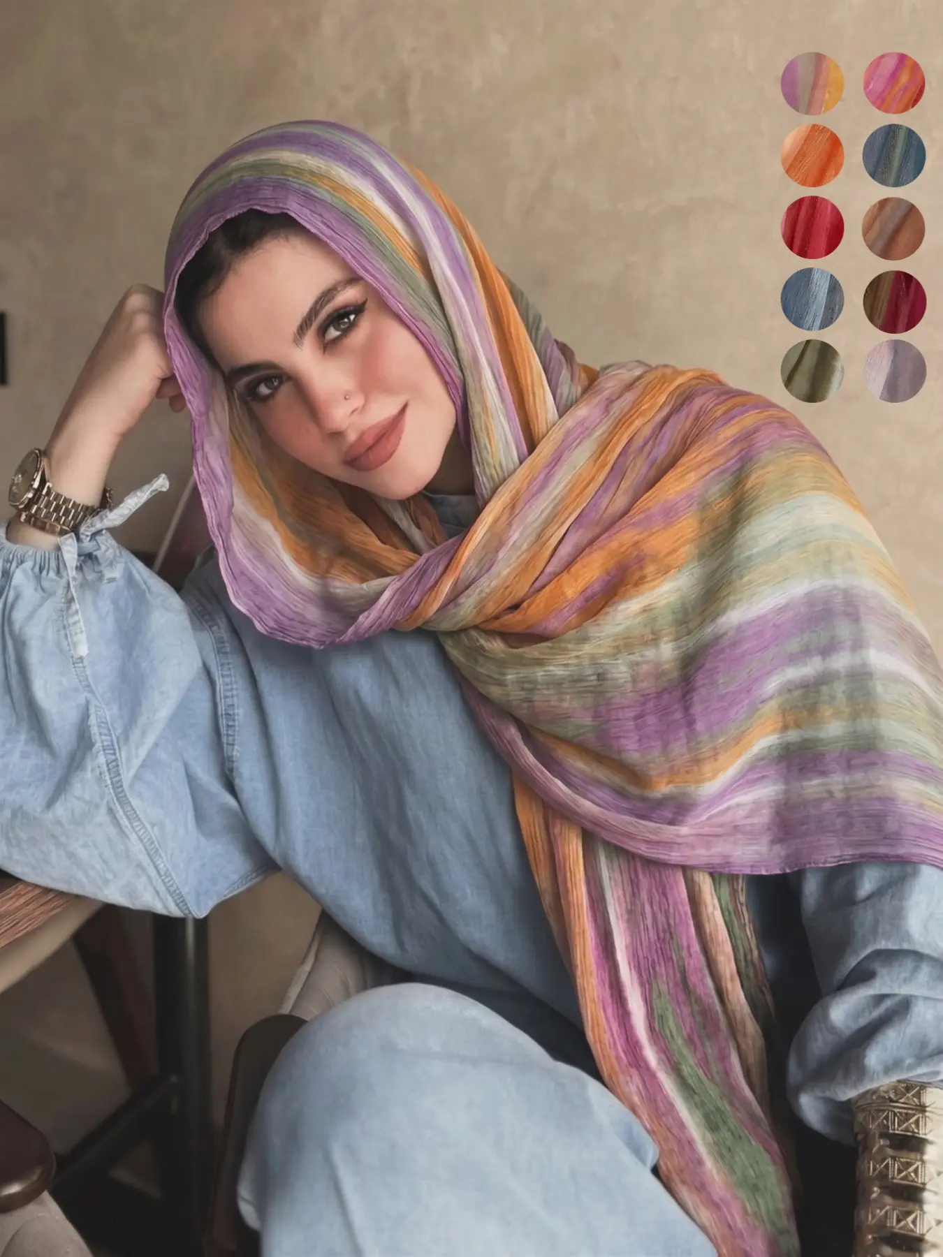 Gradient Tie-Dye Hijab, Soft Flowy Ombre Muslimah Headscarf, Lightweight Breathable Elegant Shawl For Daily & Formal Outing