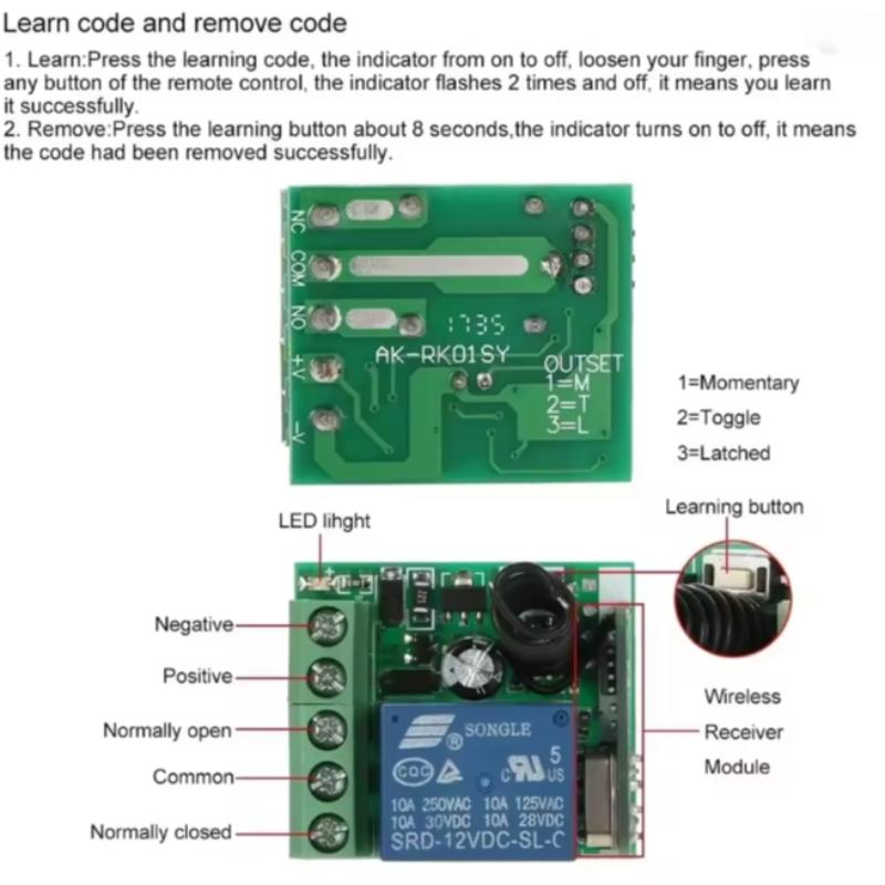 Dc 12V Relay Receiver Wireless Remote Control Switch Compact Module, RF Technology Transmitter 433mhz Pointing, Self-Locking Remote Controller