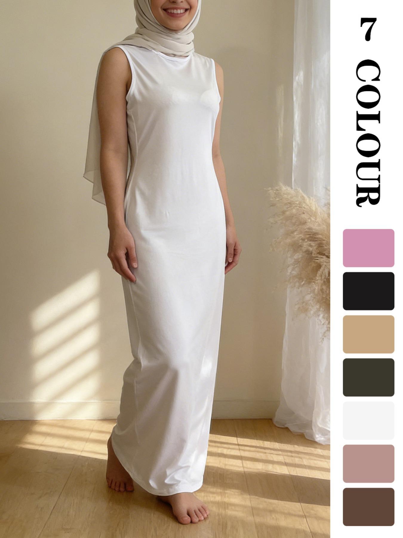 Muslim Sleepwear XS-XL 1pcs inner Women's Long Plain Sleeveless Underdress, Dubai Luxury Islamic Kaftan Pajama, All-Season Sexy Sleepwear