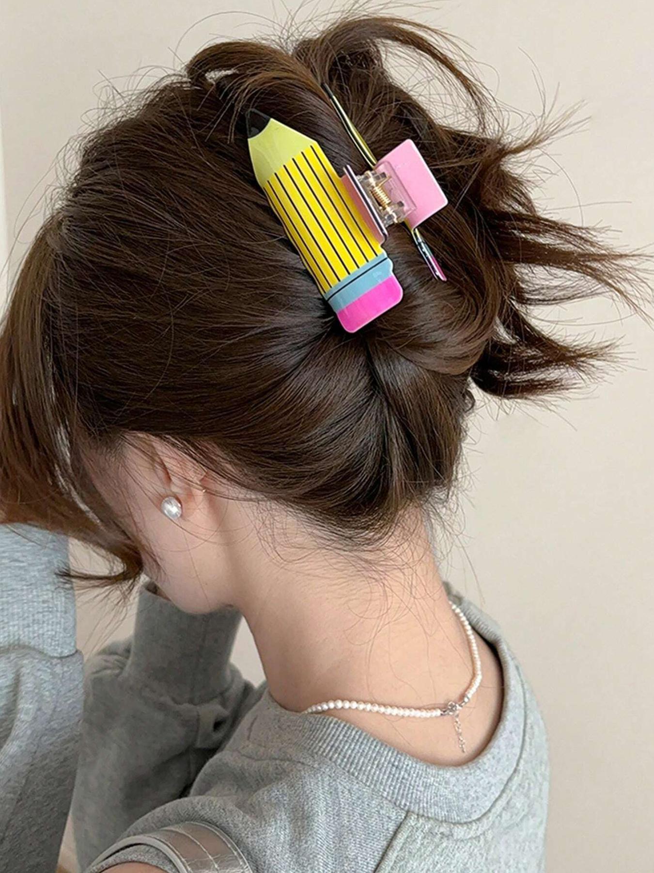 Women's Pencil Shape Hair Clip Acrylic Fun Cartoon Headband Cute