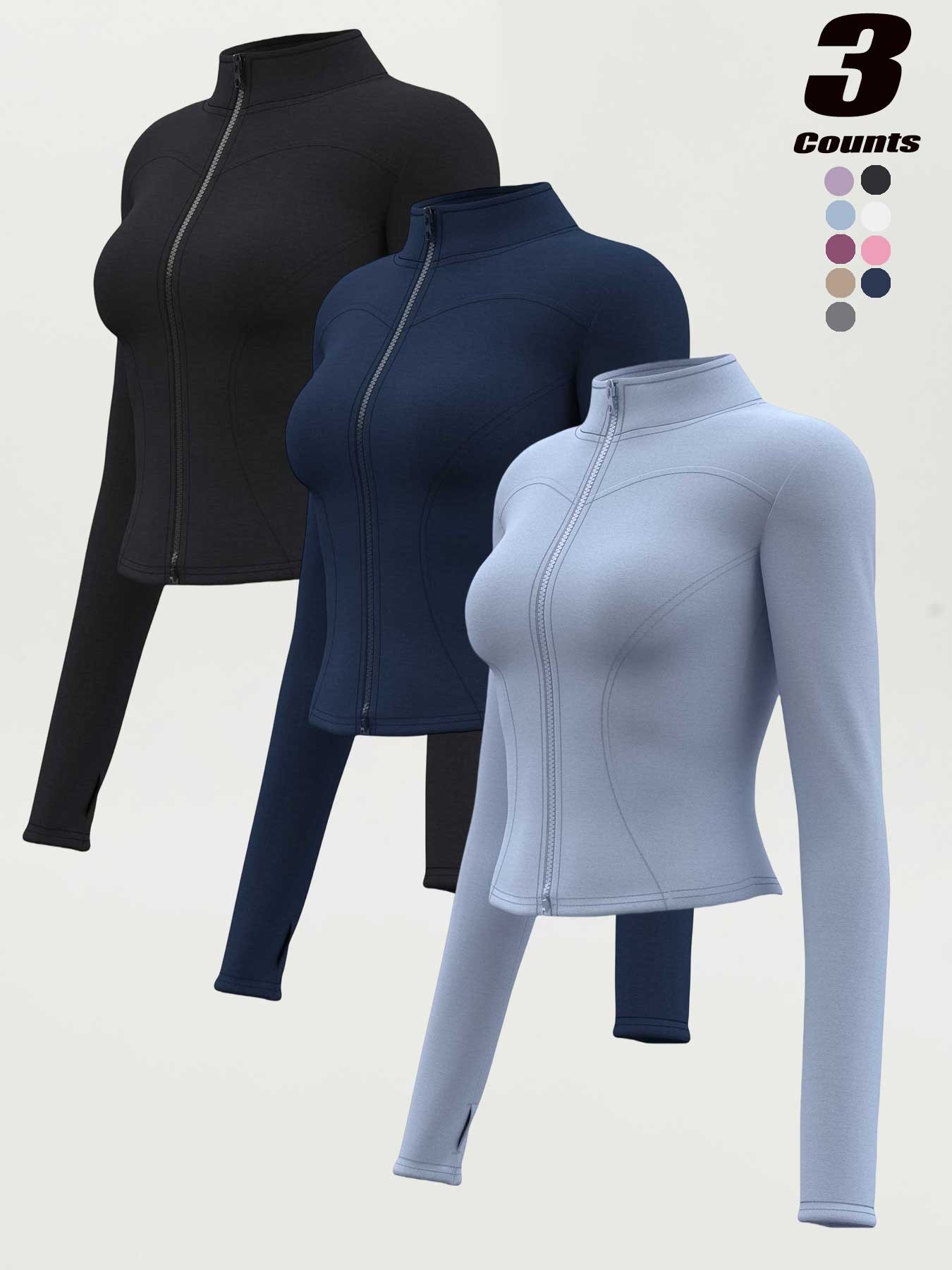 Women's High Elastic Stand Collar Thumbhole Fitted Gym Top, Breathable Thinning Yoga Jacket, Sports Jacket for All Seasons, Long Sleeve Fitness Wear S-Xxxl