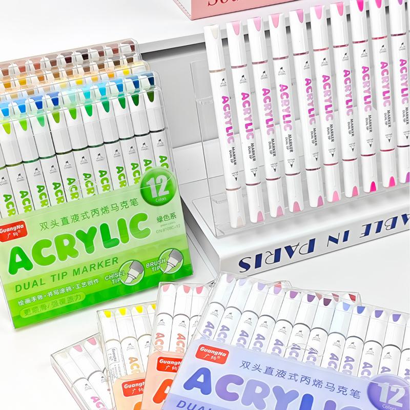 Acrylic Paint Pens Dual Tip Brush & Chisel Tip, Art Color Set Acrylic Paint Markers Automatic Ink Control,for Rock Painting,Ceramic,Wood, Canvas,Glass, Stone,Fabric,Card Making,DIY & Art Supplies, Acrylic Art Kit