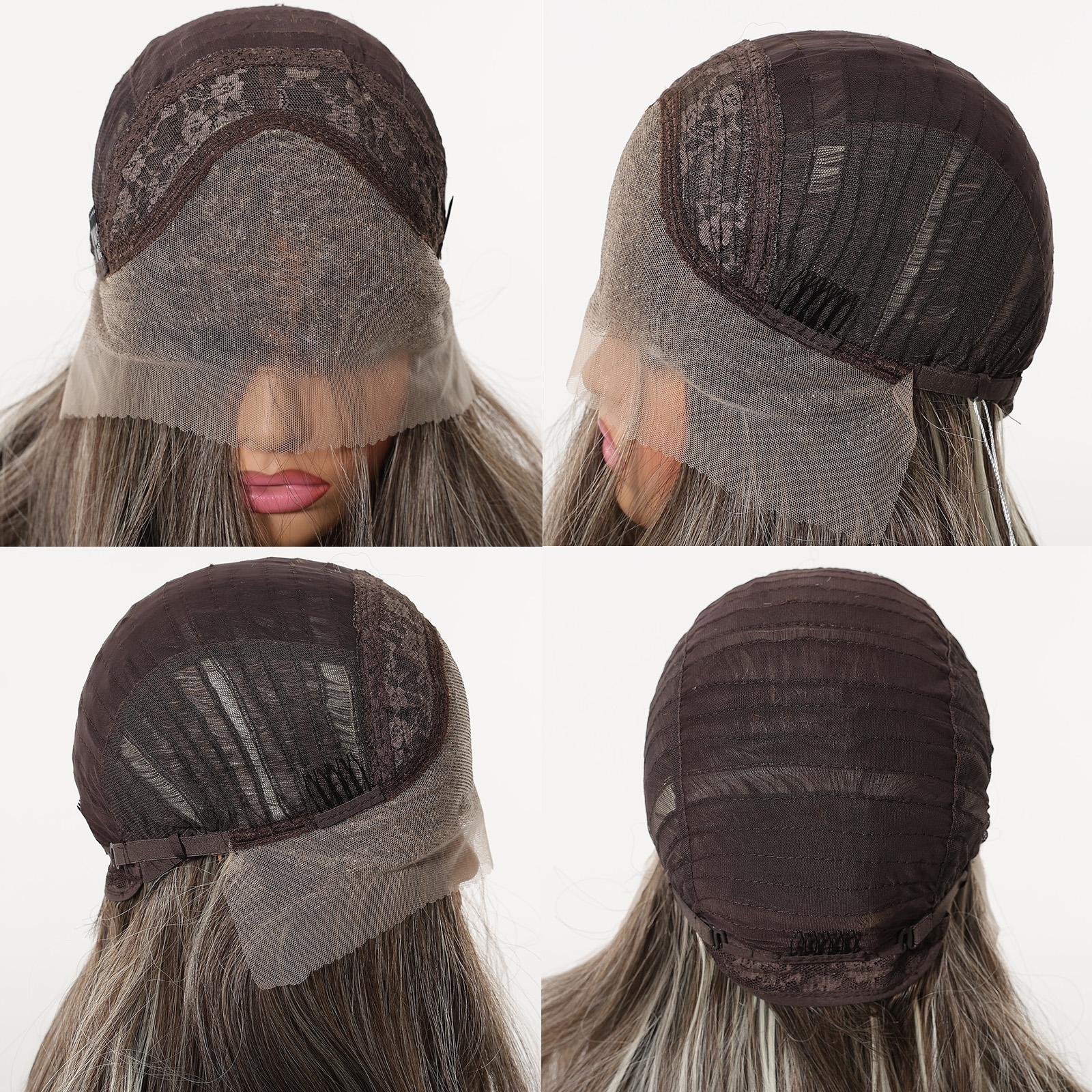 Topshe 13x4 Lace Front Wig, Lace Frontal Wig, Ash Highlights Medium Wave, Natural Skin-Like Scalp, Heat-Resistant Synthetic Hair for Women