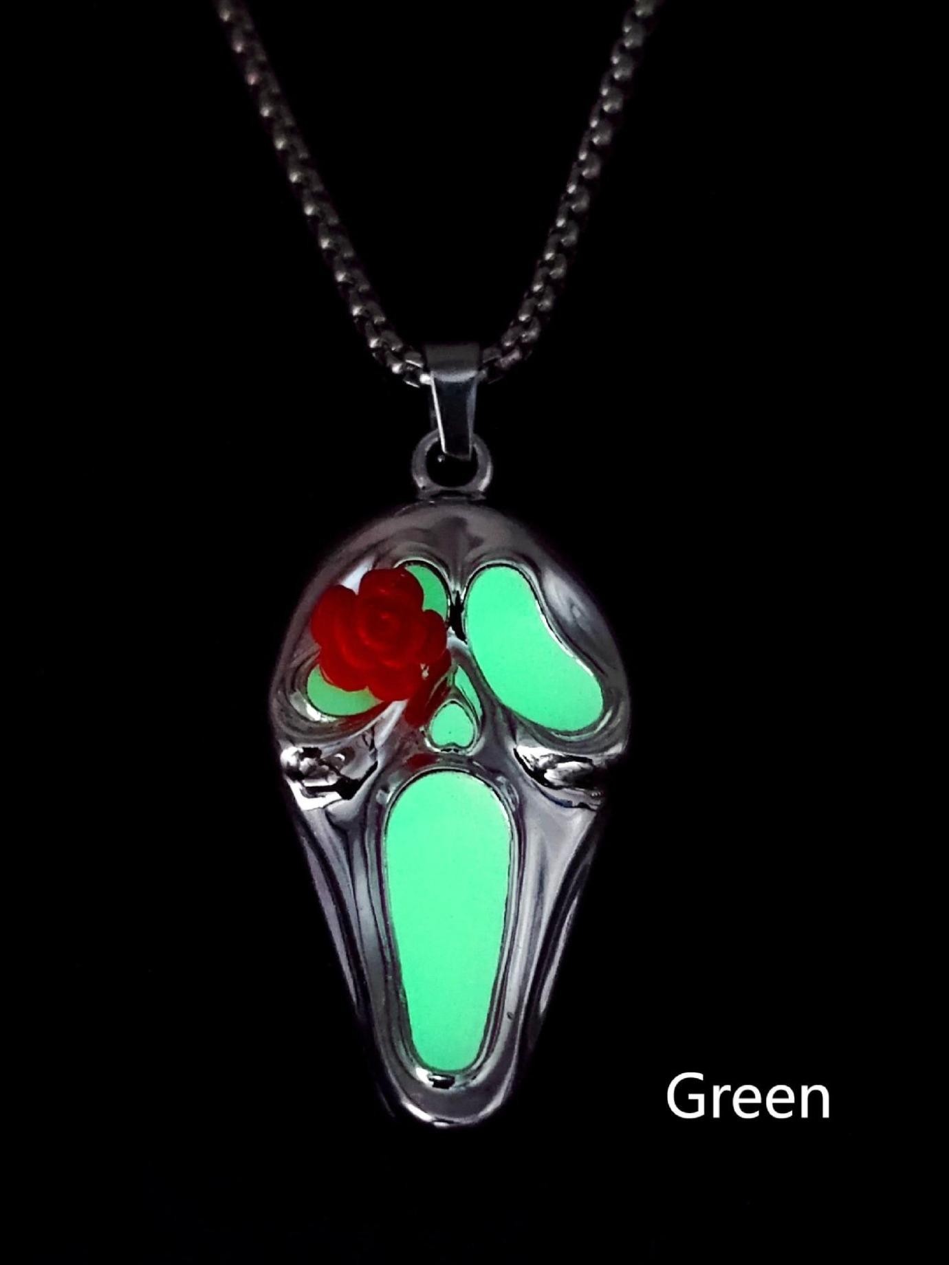 Glowing Skull Hair Mask Pendant, Night Light Charm, Trendy Men's Necklace, Unique Personality Jewelry, European and American Hip Hop Style