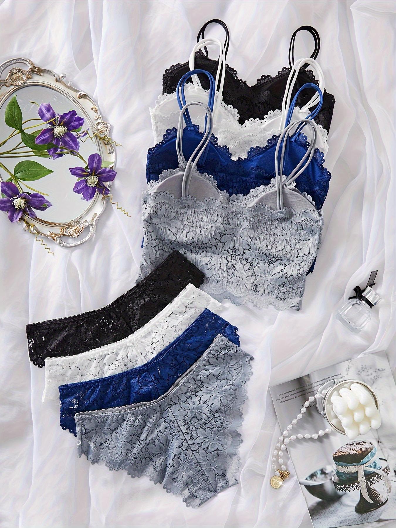 HICLOTH  Women 4-Pack Lace Bralettes with Matching Panties – Wireless, Soft, Double-Strap Lingerie Womenswear