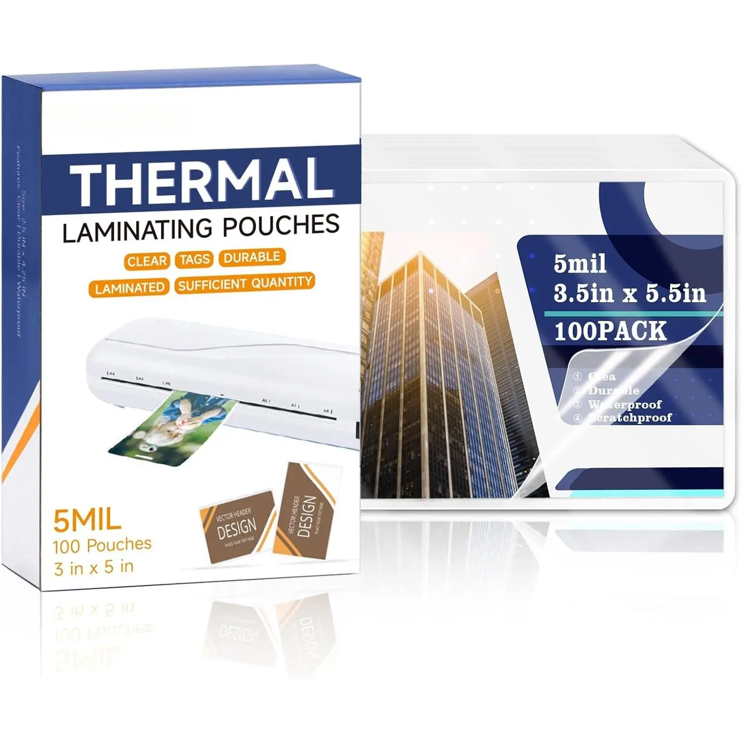 100 Pack 5mil 3“x5" Thermal Laminating Pouches Badge Laminate Pouches Clear Laminated Luggage Tags Laminator Pouches