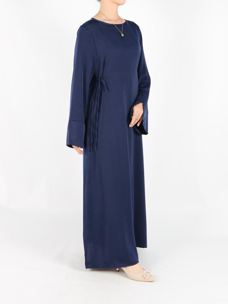 Women's Plain Knot Side Long Sleeve Satin Dress, Elegant Long Dress for Party Holiday Wedding Guest, Ladies Clothes for All Seasons, Women's Gown