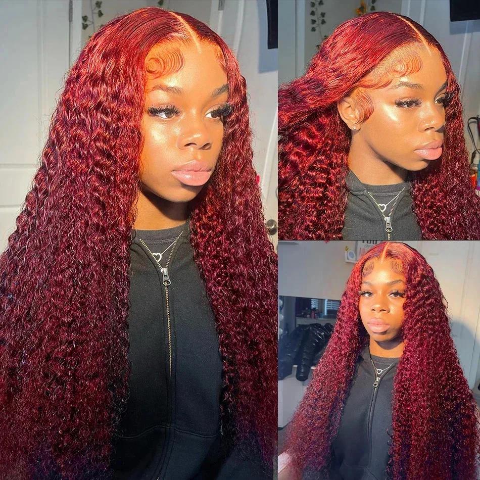 [26‘’Deep Wave=$135] Cheetahbeauty 200% Density 99J Burgundy/Natural Black/Ombre T1B/4/27 Deep Wave Lace Front Wigs Human Hair 13x6 HD Lace Frontal Wigs Human Hair Lace Front Wigs Pre Plucked 99j Burgundy Deep Curly Human Hair For Women