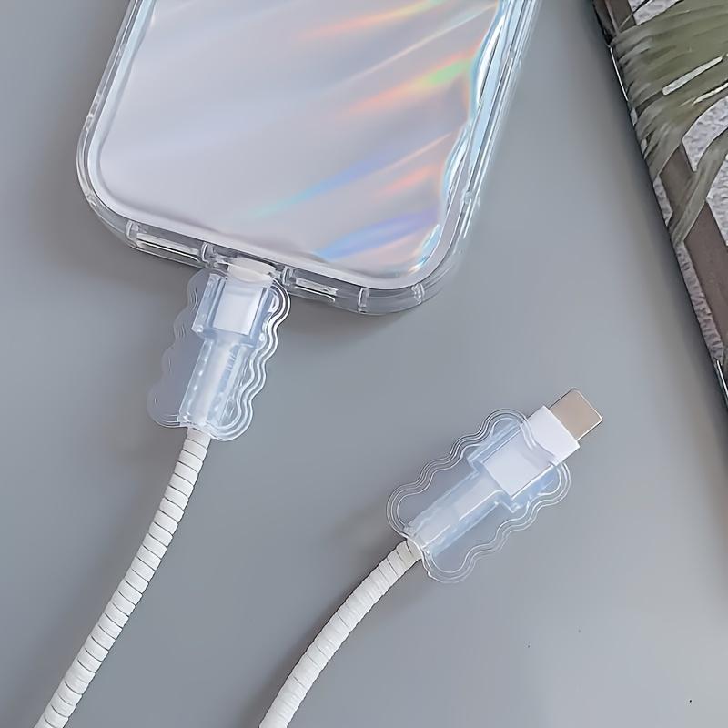 10pcs Wave-shaped cable protection set, equipped with TPU flexible and durable shell-anti-scratch and impact resistance, compatible with iPhone,-C/Lightning/-A cables, suitable for smartphones, tablets, laptops, game consoles-transparent protective cover