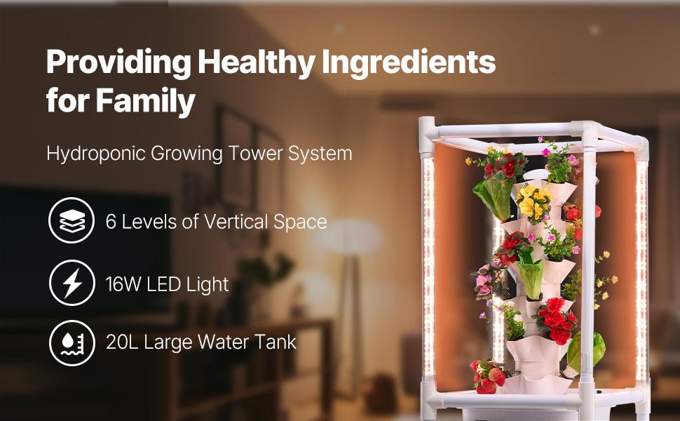 VEVOR Hydroponic Growing System with Grow Light, 30 Pods Vertical 6 Tiers Hydroponic Tower, Home Hydronic Garden with Water Pump, Plants Germination Kit for Indoor Herbs, Fruits and Vegetables