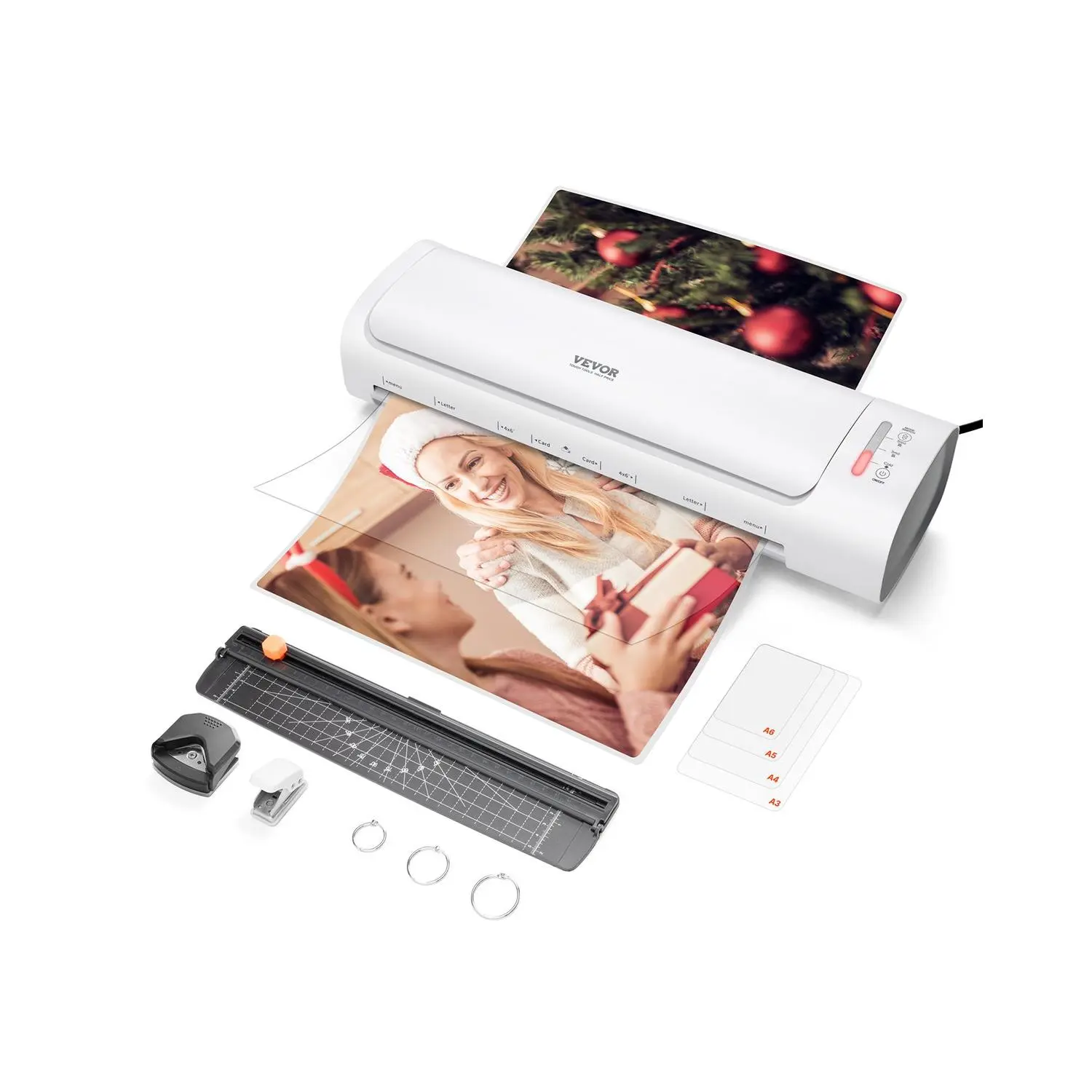 VEVOR Laminator Machine, Cold and Hot Laminator for Max A3 Paper Size, 1 min Quick Warm Thermal Laminator, 3-5 mil Thickness, Ideal for Home, Office, Business, or School Supplies, White+ Grey