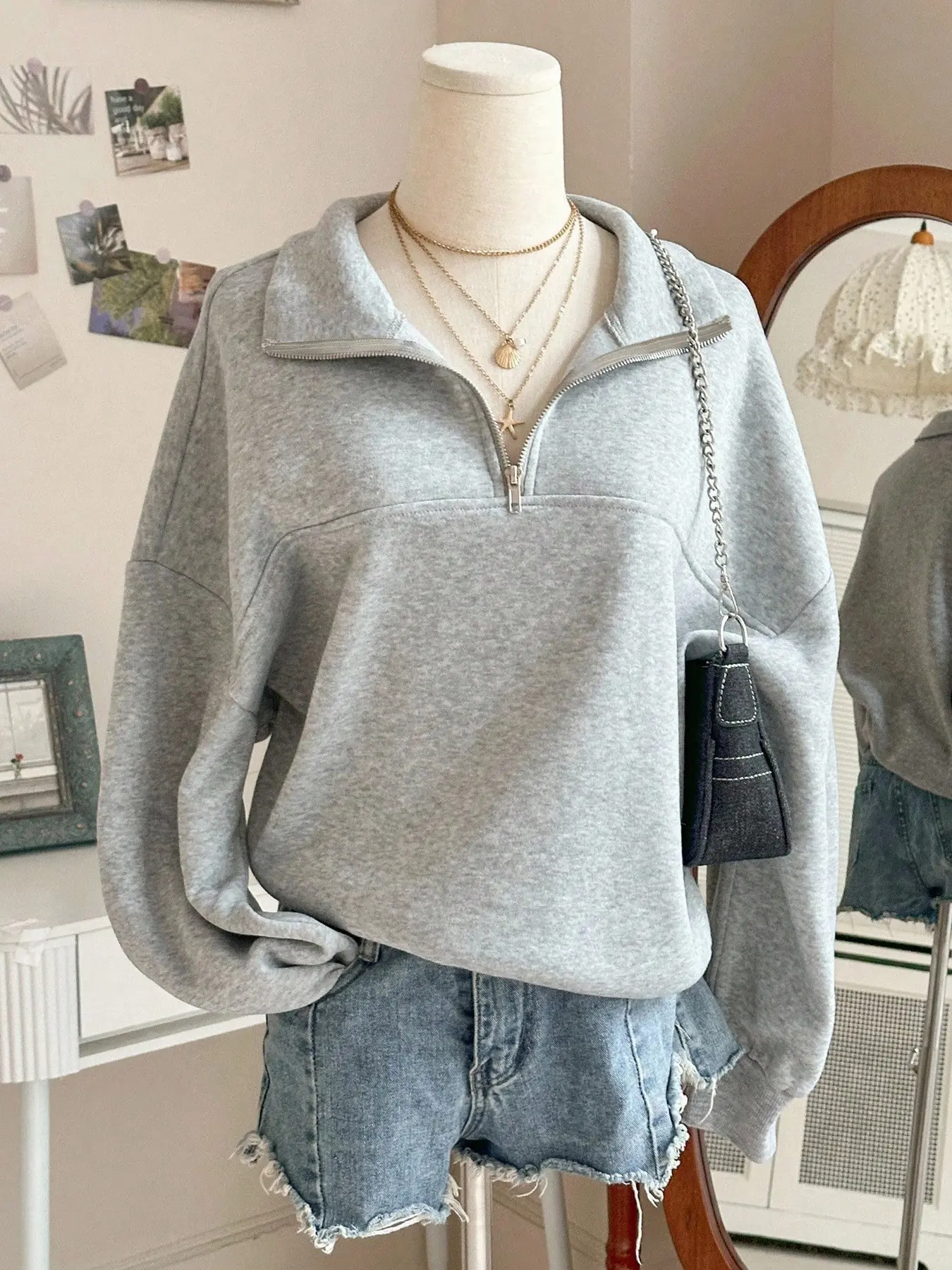 2026 Trendy Half Zip Sweatshirt for Women, Lapel Solid Color Casual Comfortable Long Sleeve Pullover, Stylish and Cozy Fashion Top
