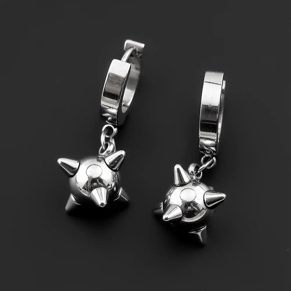 Gothic Spiky Sphere Drop Earrings Stainless Steel Spike Ball Dangle Huggie Hoops Dark Street Emo Piercing Decor Jewelry Gift
