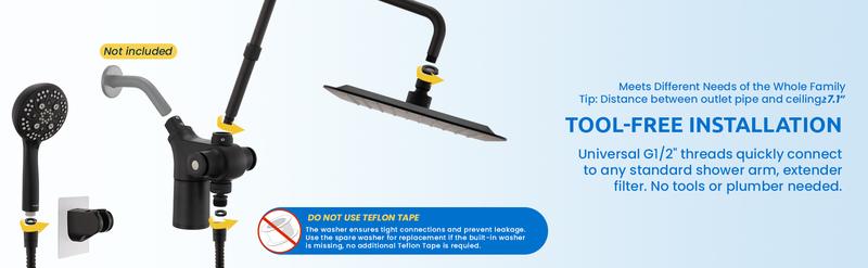 Ryamen Square Turbo Showerhead Set + FREE 3-Month Filter Inside