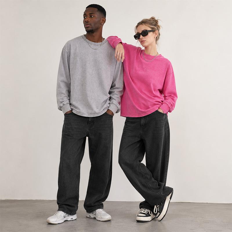 1/3 Pack Unisex Vintage Washed Heavyweight Soft Breathable Cotton Long Sleeve T-Shirt, Loose Fit Baggy Gym Casual Oversized Tee, Couple Outfit for Daily Wear & Outdoor Sports